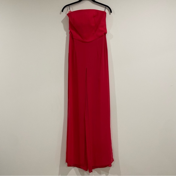 ASOS red tube top strapless jumpsuit size US 6 sheer overlay pants layer boning - Picture 2 of 5